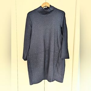 RARE Navy Patterned Mock Neck Bubble Dress With Pockets